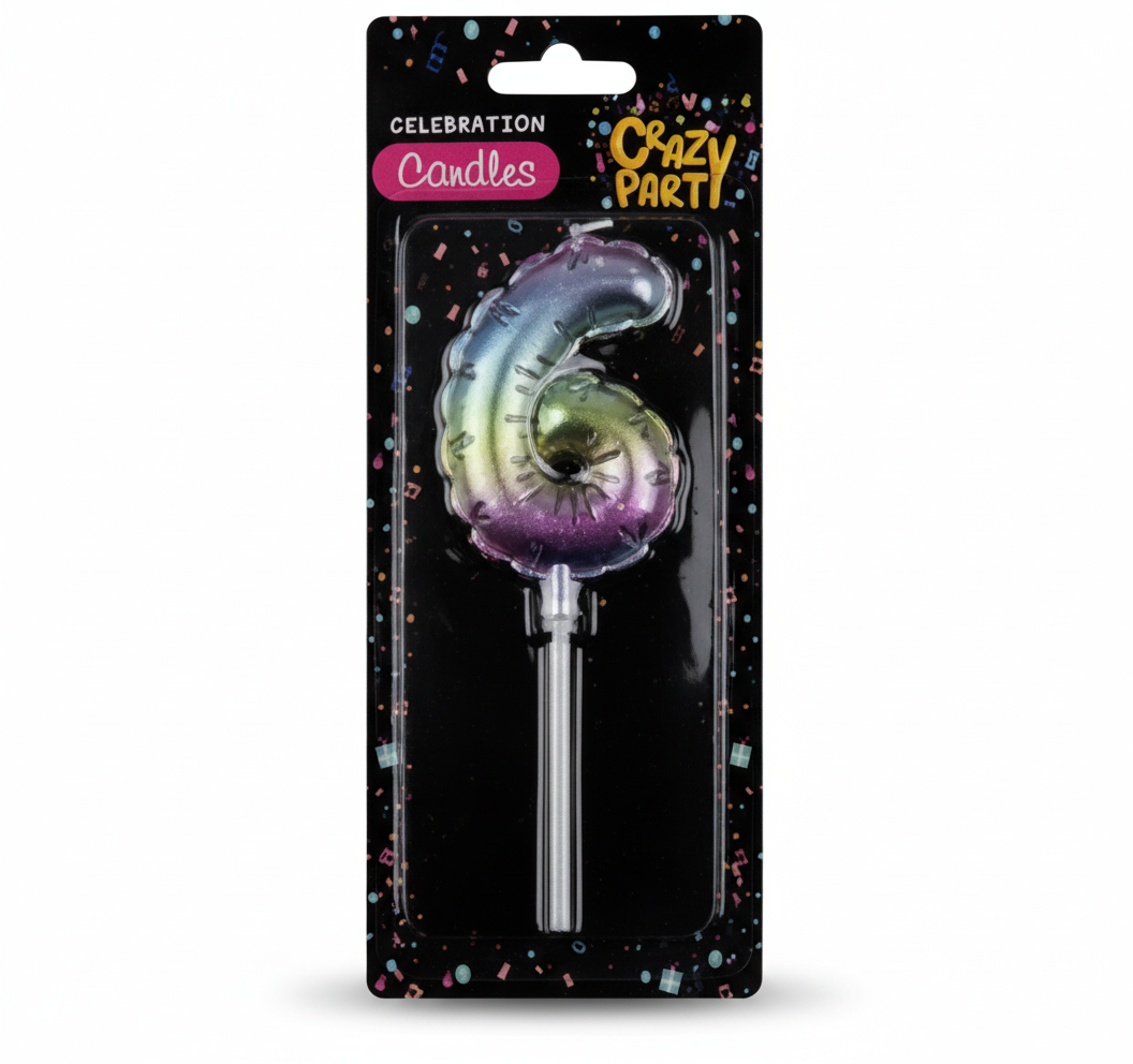 Rainbow Balloon Number 6 Birthday Candle (5 cm)