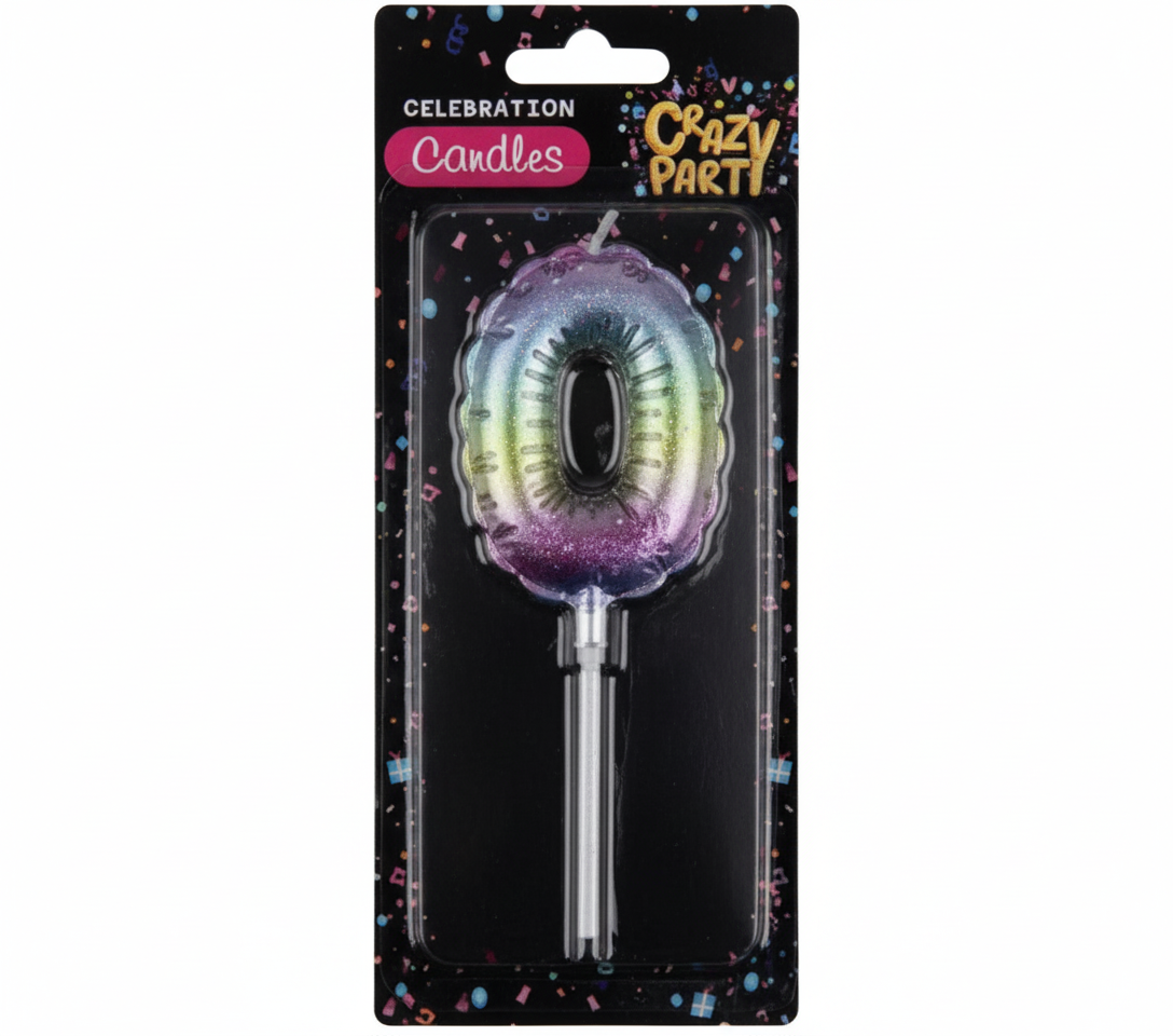 Rainbow Balloon Number 0 Birthday Candle (5 cm)