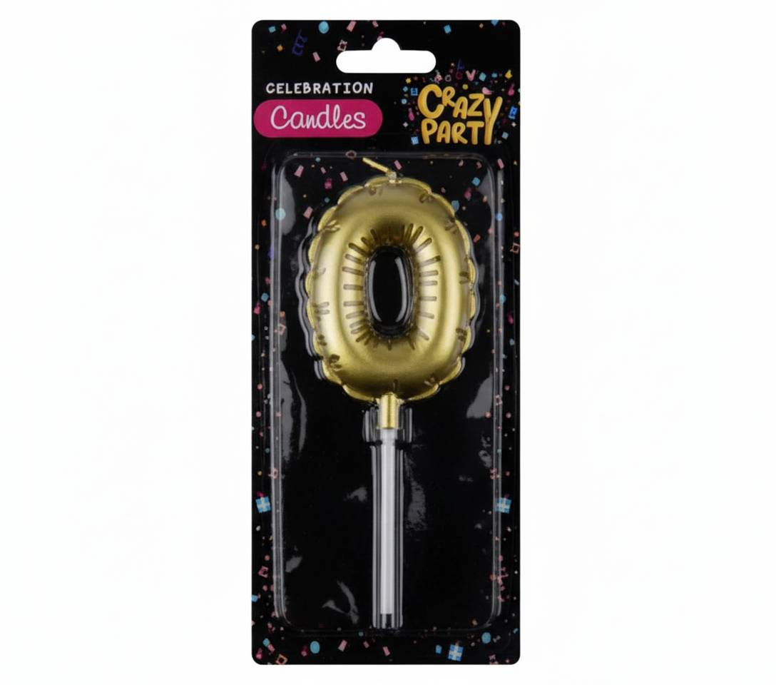 Gold Birthday Number 0 Balloon Candle (5 cm)