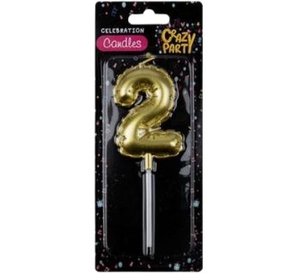 Candle Birthday Balloon Number 2 - Gold - 5 cm