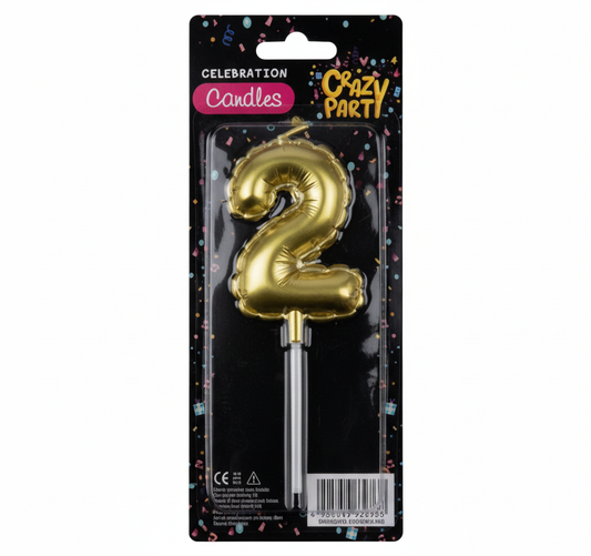 Gold Candle with Birthday Balloon Number 2 (5 cm)