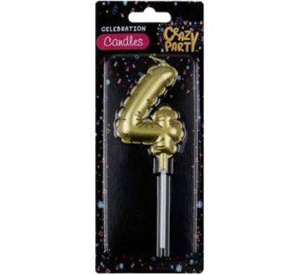 Candle Birthday Balloon Number Four - Gold - 5 cm