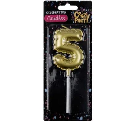 Candle Birthday Balloon Number 5 - Gold - 5 cm
