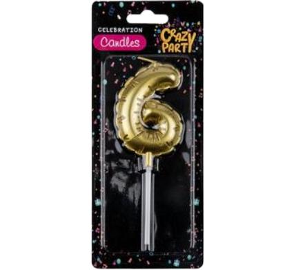 Candle Birthday Balloon Number 6 - Gold - 5 cm