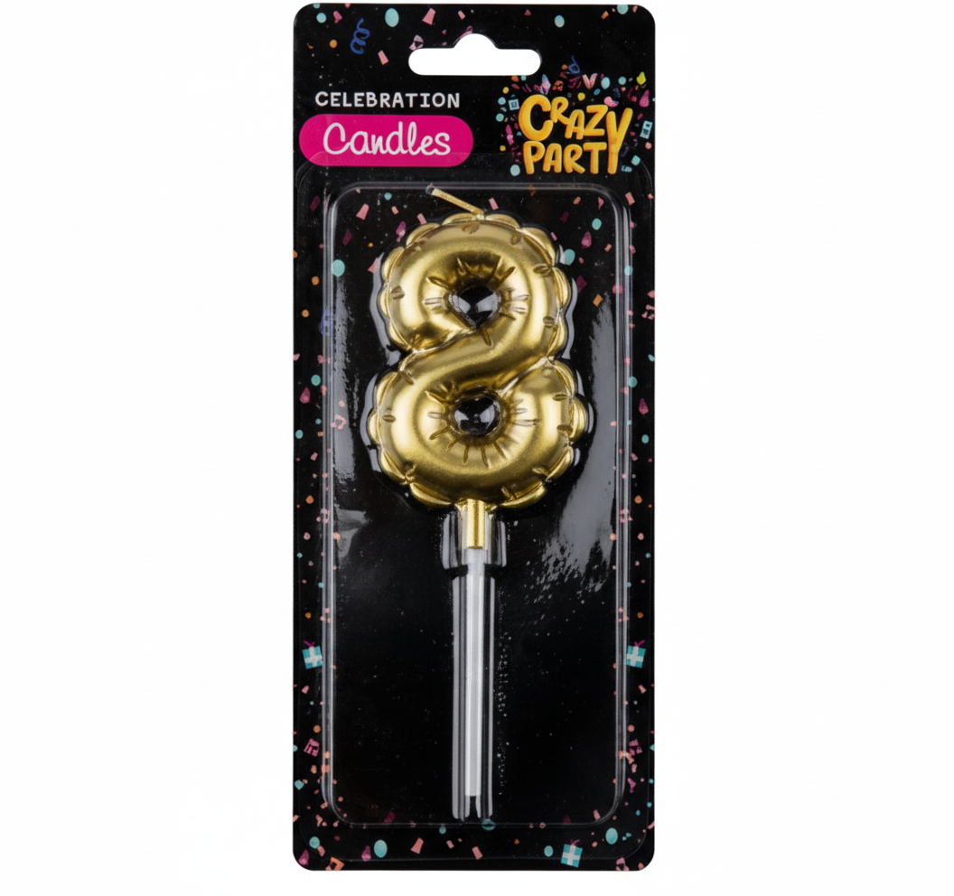 Gold Candle with Birthday Number 8 Balloon (5 cm)