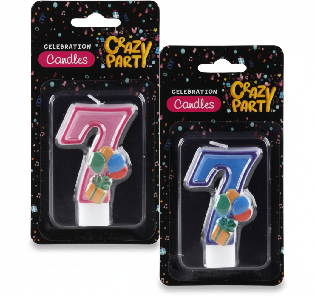 Kiddies Single Number Seven Birthday Candle - Various Colours