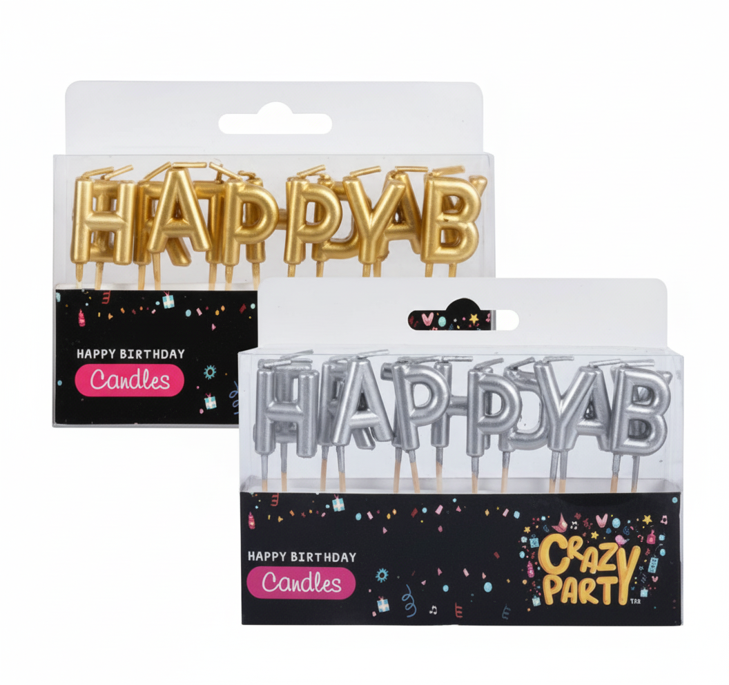 Gold/Silver Birthday Candle Letters in Various Colours (13 Piece Set)