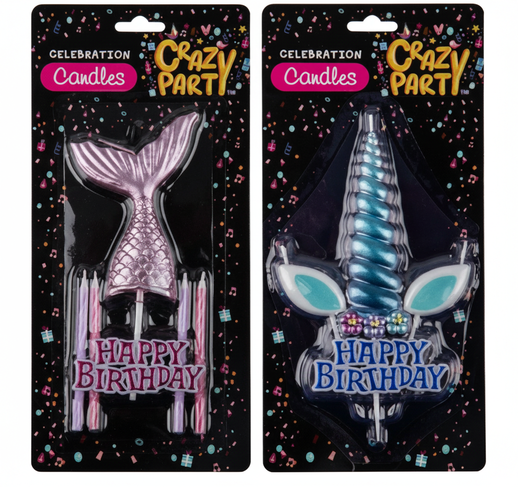 Birthday Candle with Assorted Unicorn or Mermaid Designs