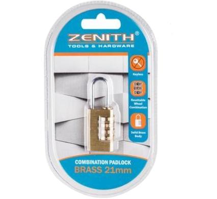 Resettable Combination Brass Padlock 4 Wheel - 21x35mm