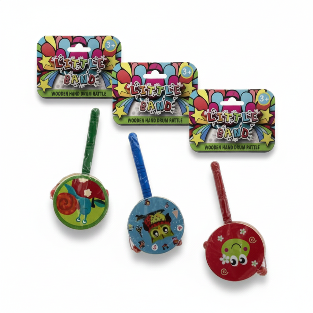Wooden Musical Hand Drum Rattle in Various Colours (13 x 17 cm)