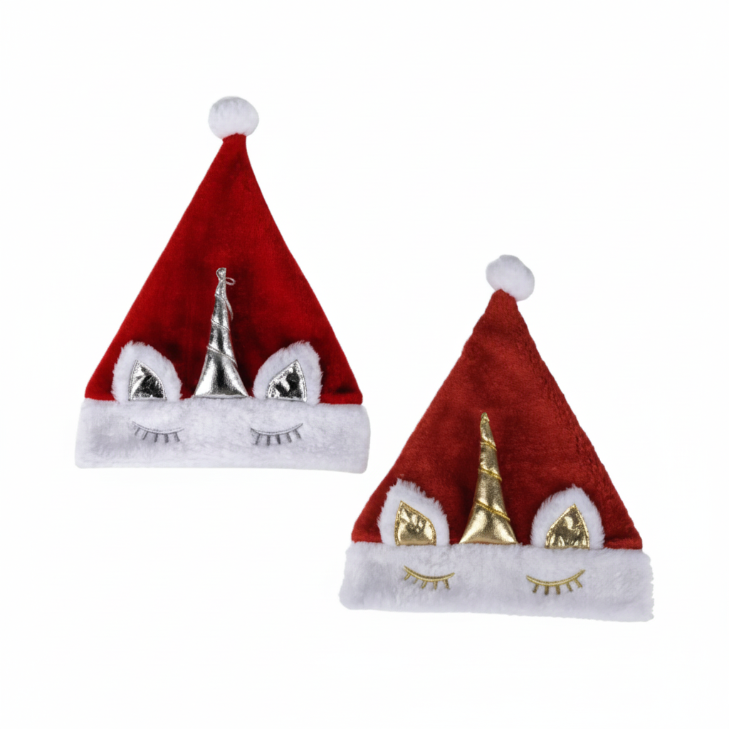 Christmas Dress Up Santa Hat with Unicorn Design (Various Colours)