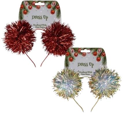 Christmas Dress Up Headband With Pompoms Assorted