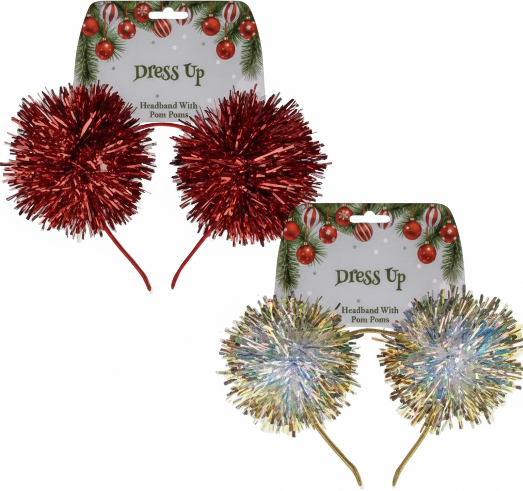 Christmas Dress Up Headband with Pompoms, Assorted