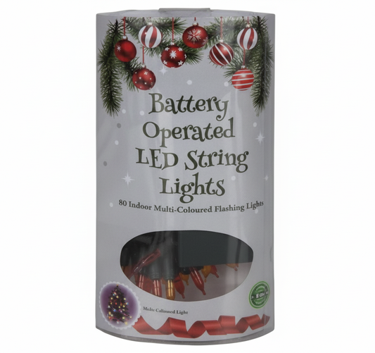 Multicolour Christmas Lights, Battery Operated, 80 LED (8m)
