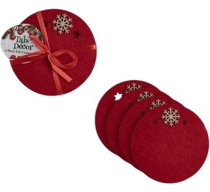 Christmas Table Decor Coasters Set - Felt - 4 Piece