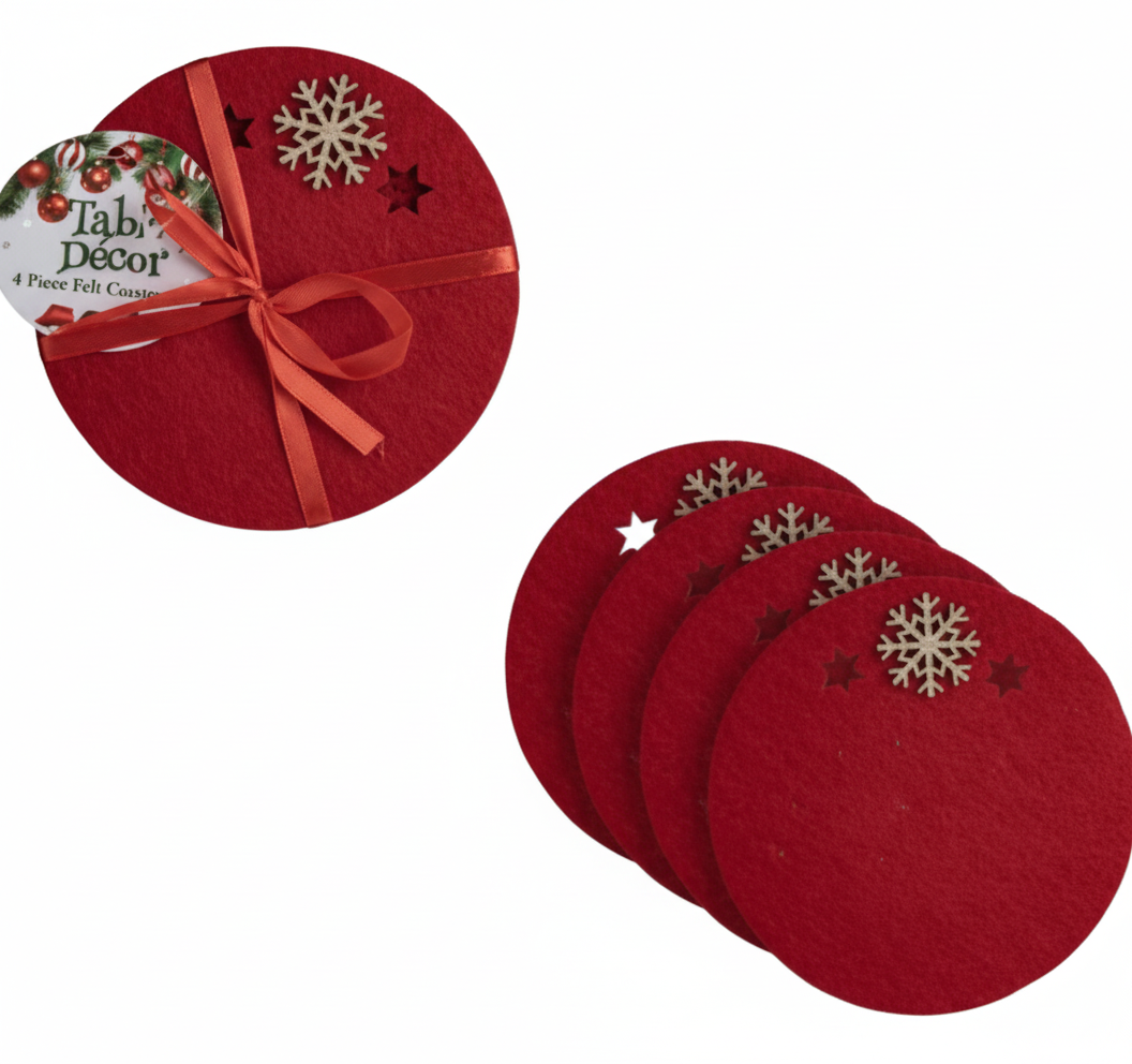 Felt Christmas Table Decor Coasters Set - 4 Piece