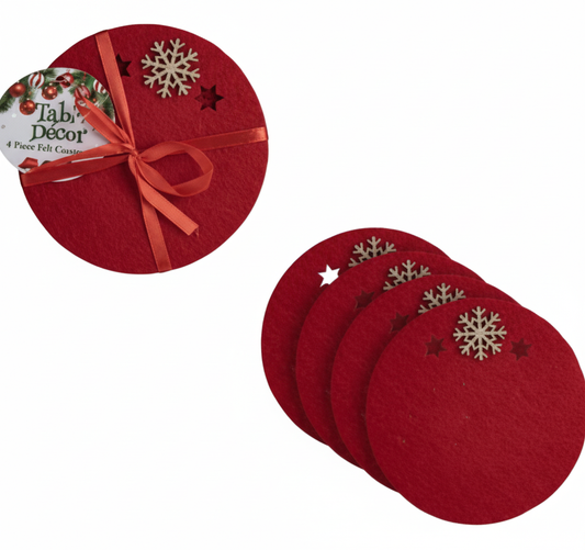 Christmas Table Decor Coasters Set - Felt - 4 Piece