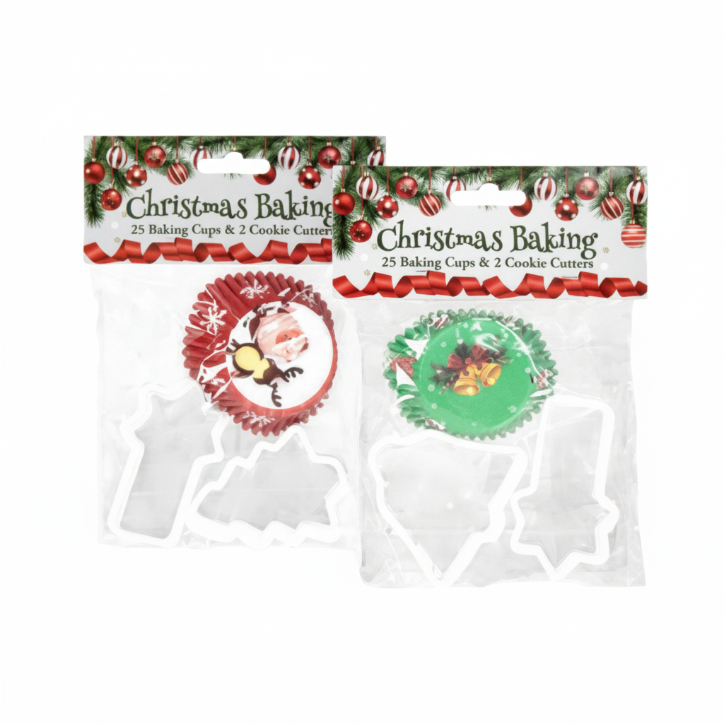 Christmas Baking Cookie Cutters and Baking Cups in Various Colours