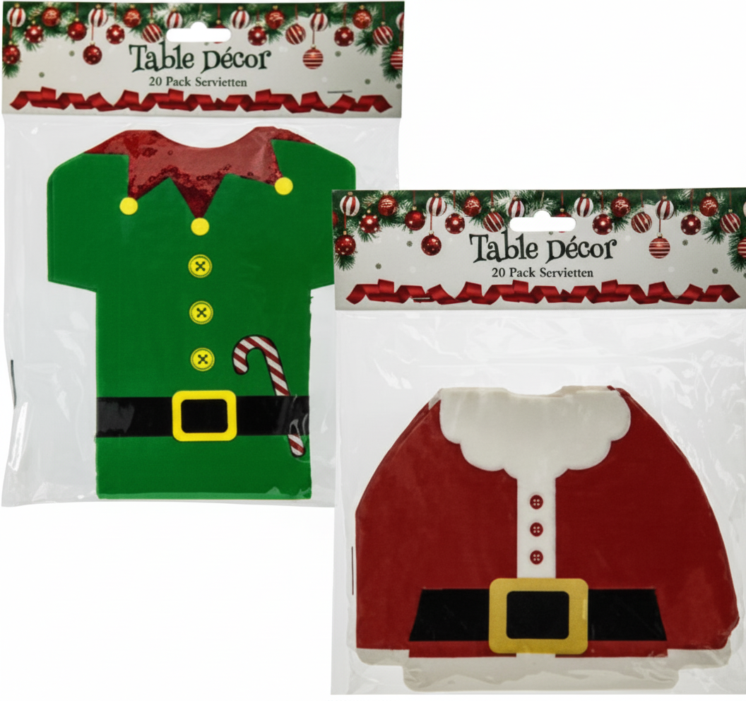 Christmas Table Decor Elf or Santa Serviettes - Assorted Designs