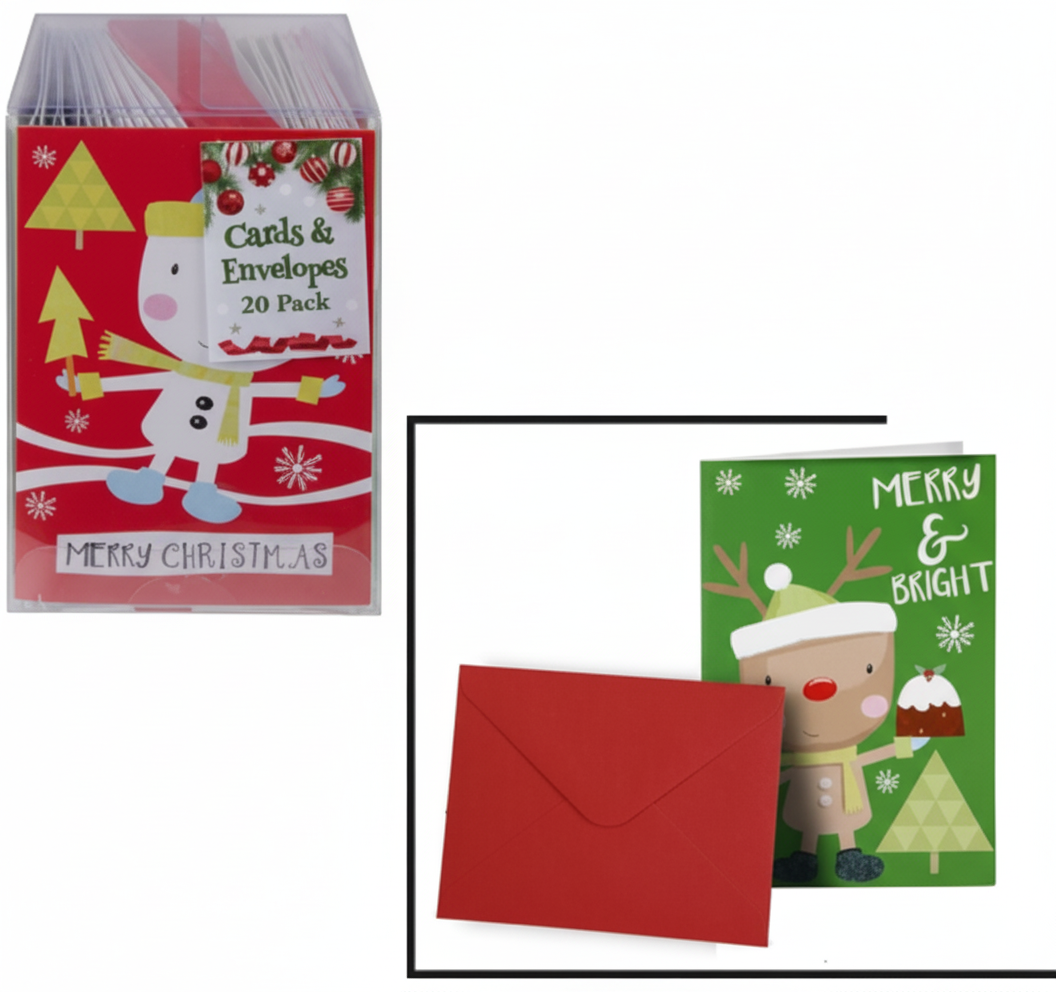 Christmas Stationery Card and Envelope Set with Assorted Designs (20 Piece)
