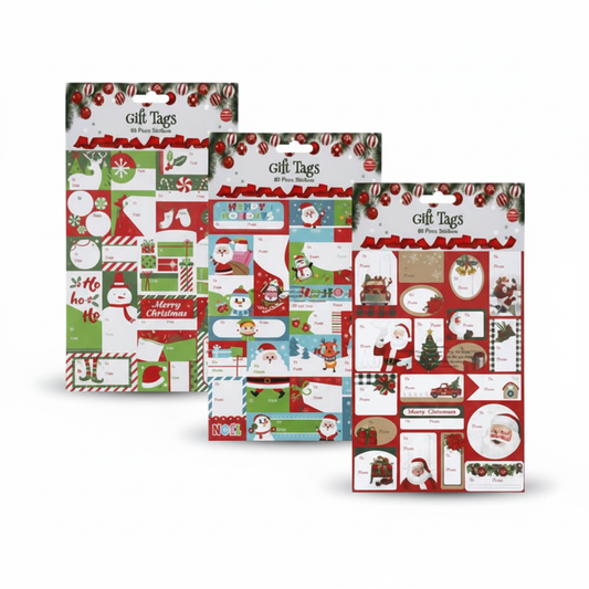 Christmas Stationery Gift Tag Stickers - 80 Pieces - Assorted Designs