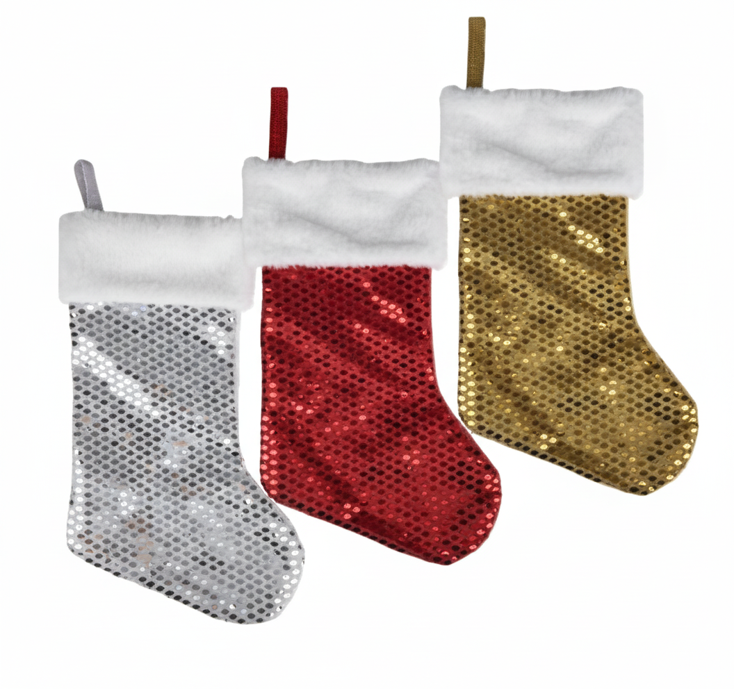 Christmas Stockings with Sequins (40 cm) - Assorted