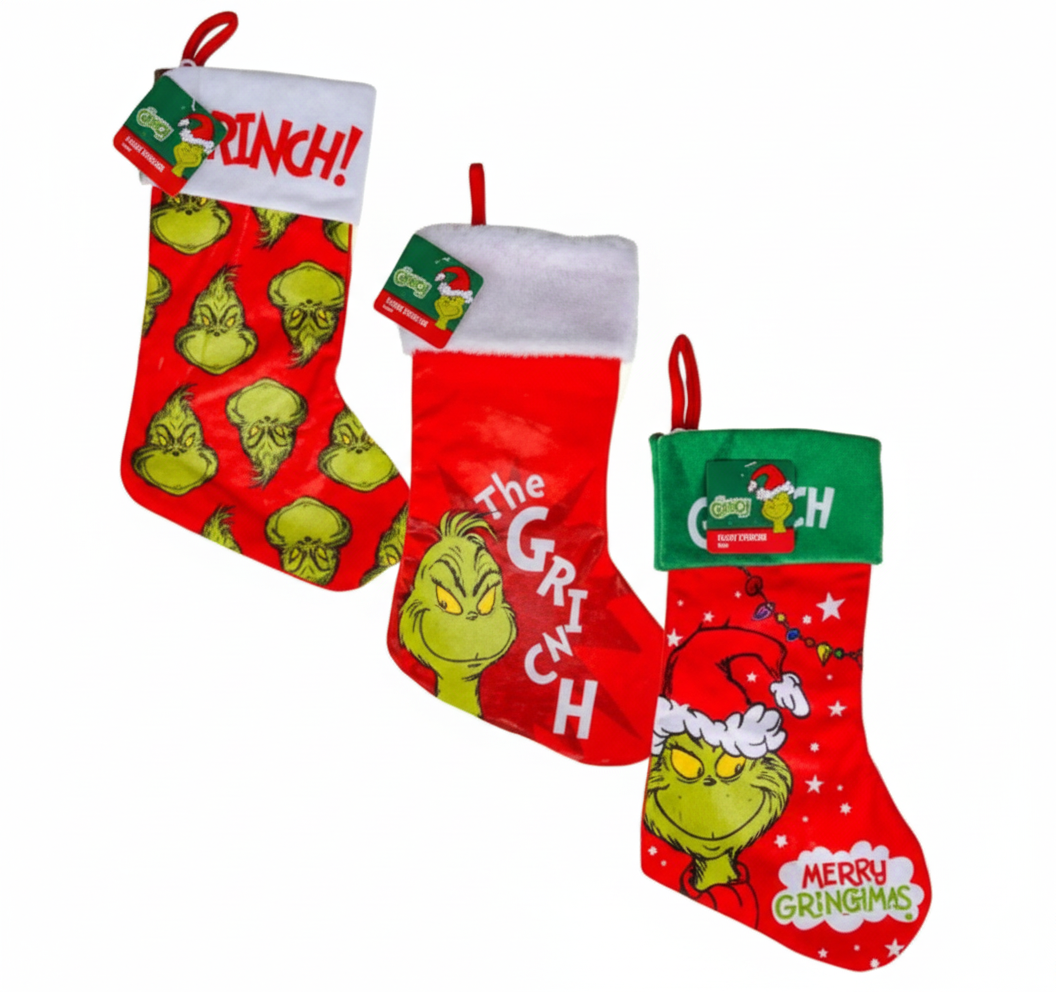 Christmas Stocking Grinch 45cm 3 Assorted