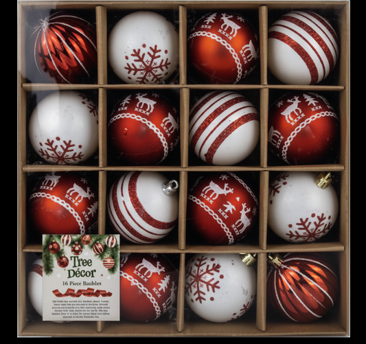 Christmas Tree Decor Ball Red & White 16pcm