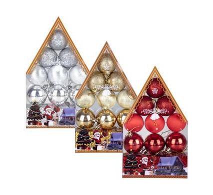 Christmas Tree Decoration Balls - 12 Pieces - Assorted