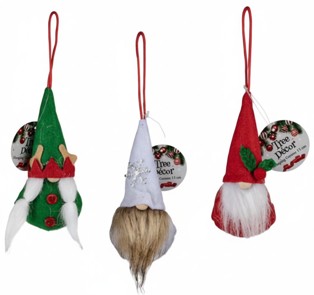 Hanging Gnome for Christmas Tree Decor (15 cm) - Assorted
