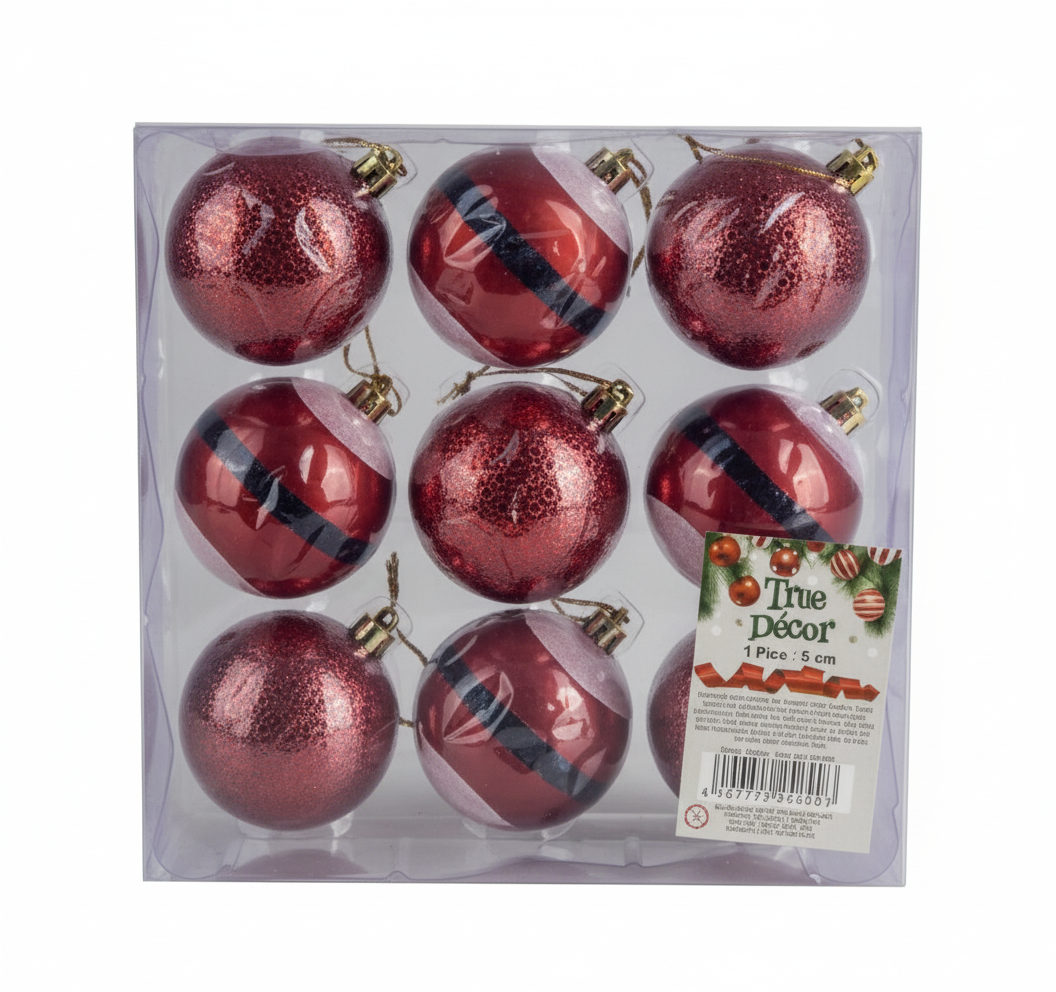 Christmas Tree Santa Decoration Balls - 9 Pieces - 6 cm