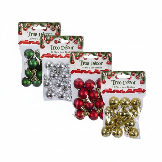 Christmas Tree Decoration Balls - 12 Pieces - 3 cm - Various Colors
