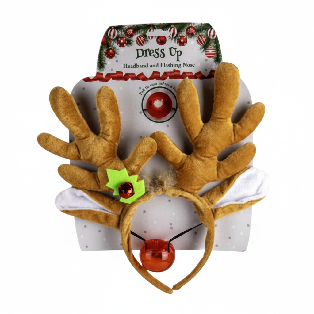 Christmas Dress Up Headband with Flashing Nose