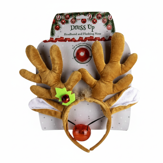 Christmas Dress Up Headband - Flashing Nose