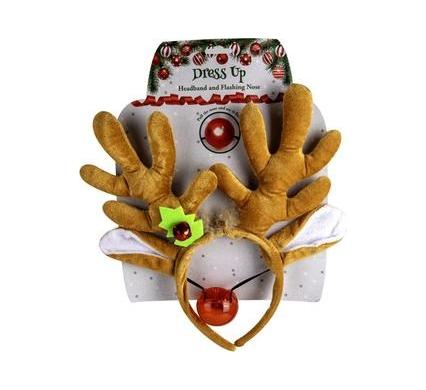 Christmas Dress Up Headband - Flashing Nose