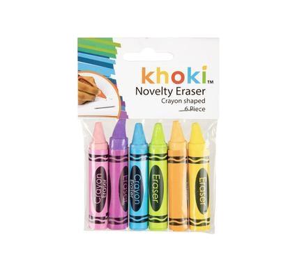 Novelty Erasers - Pencil Crayon Design - 6 Piece Set