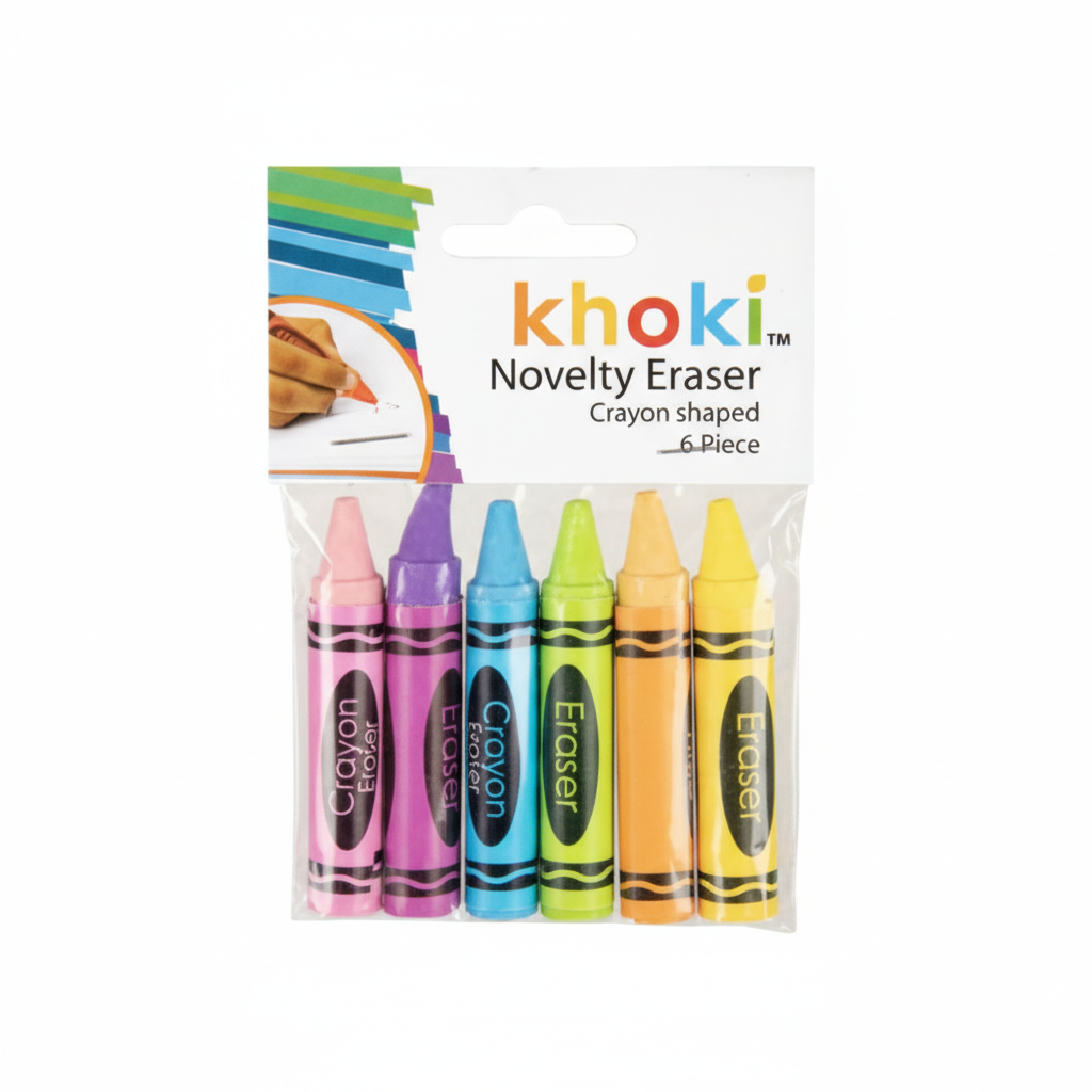 Novelty Erasers with Pencil Crayon Design (6 Piece Set)