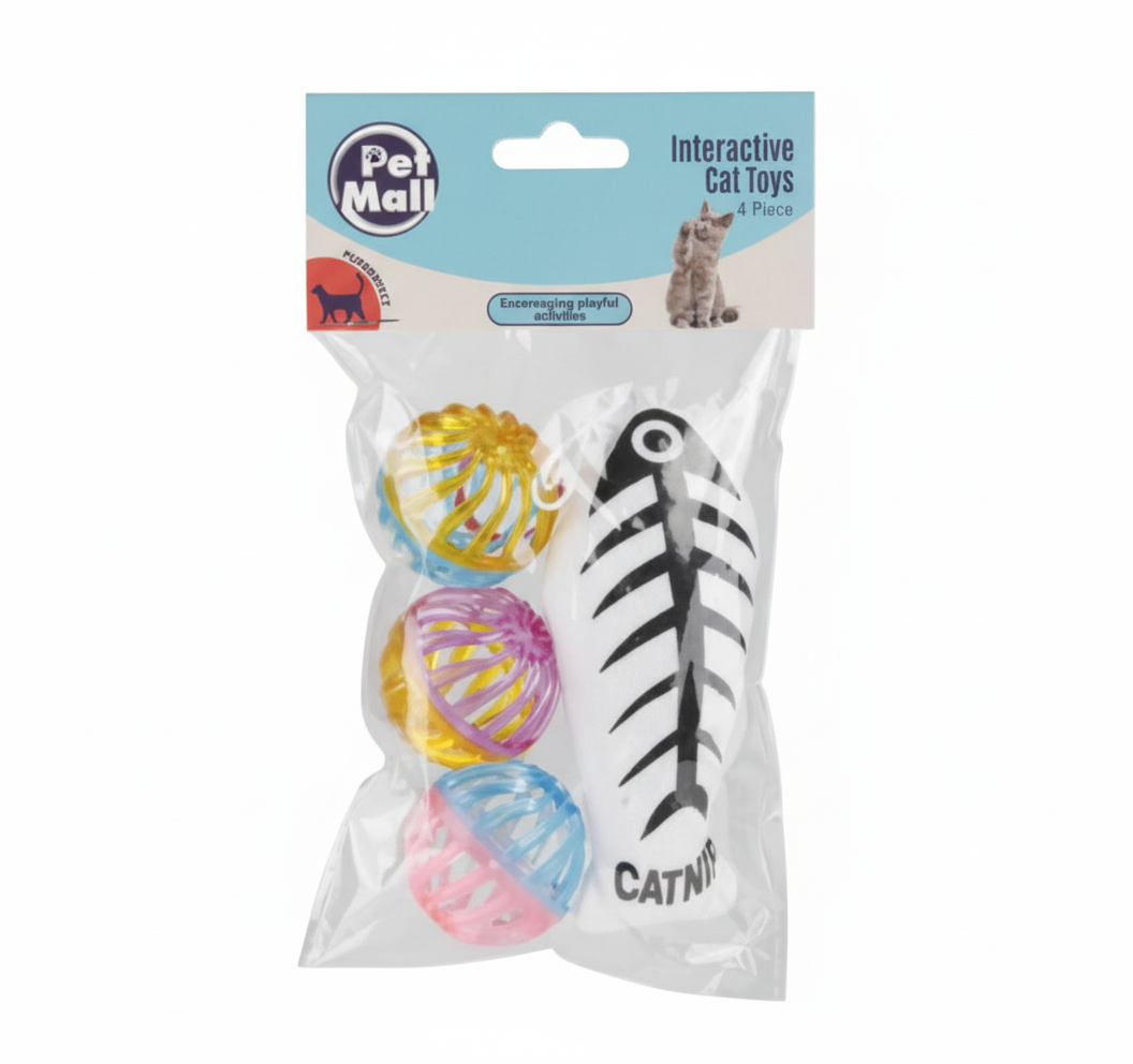 Pet Cat Toy Balls and Fish - 4 Pack