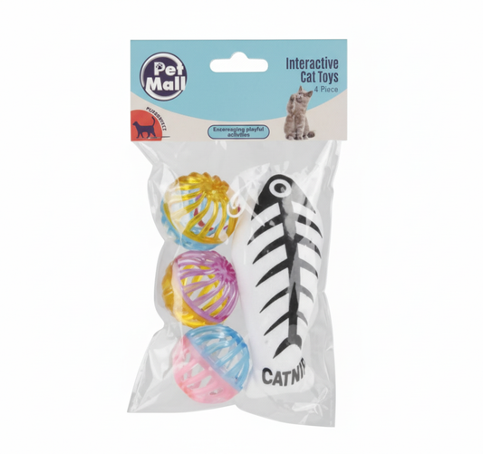 Pet Cat Toy Balls and Fish - 4 Pack