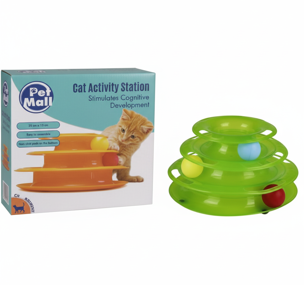 Pet Cat Toy Pyramid with Ball and 3 Levels (Various Colours)