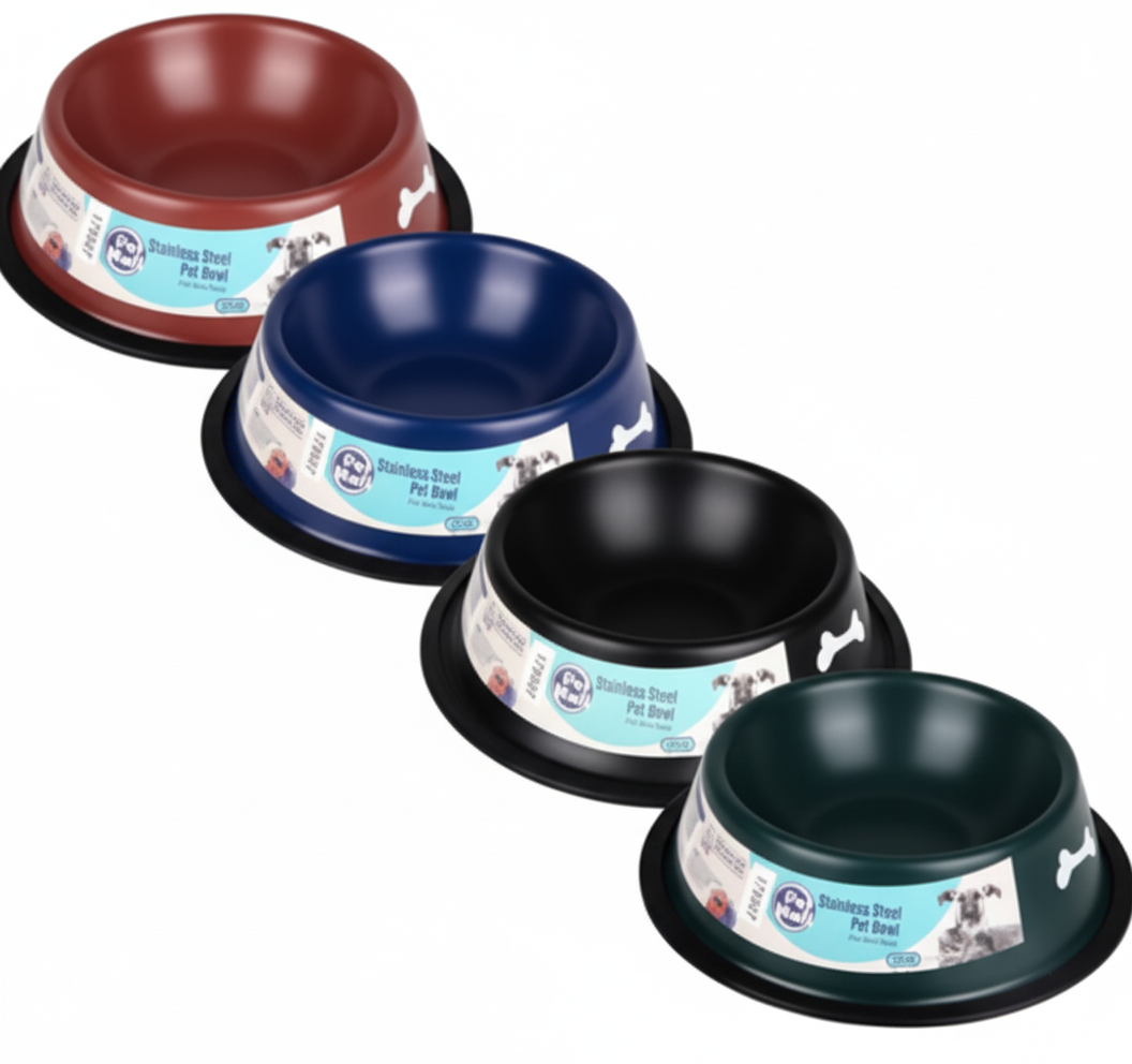 Pet Dog or Cat Bowl - Stainless Steel - Dark Colours - 11 cm