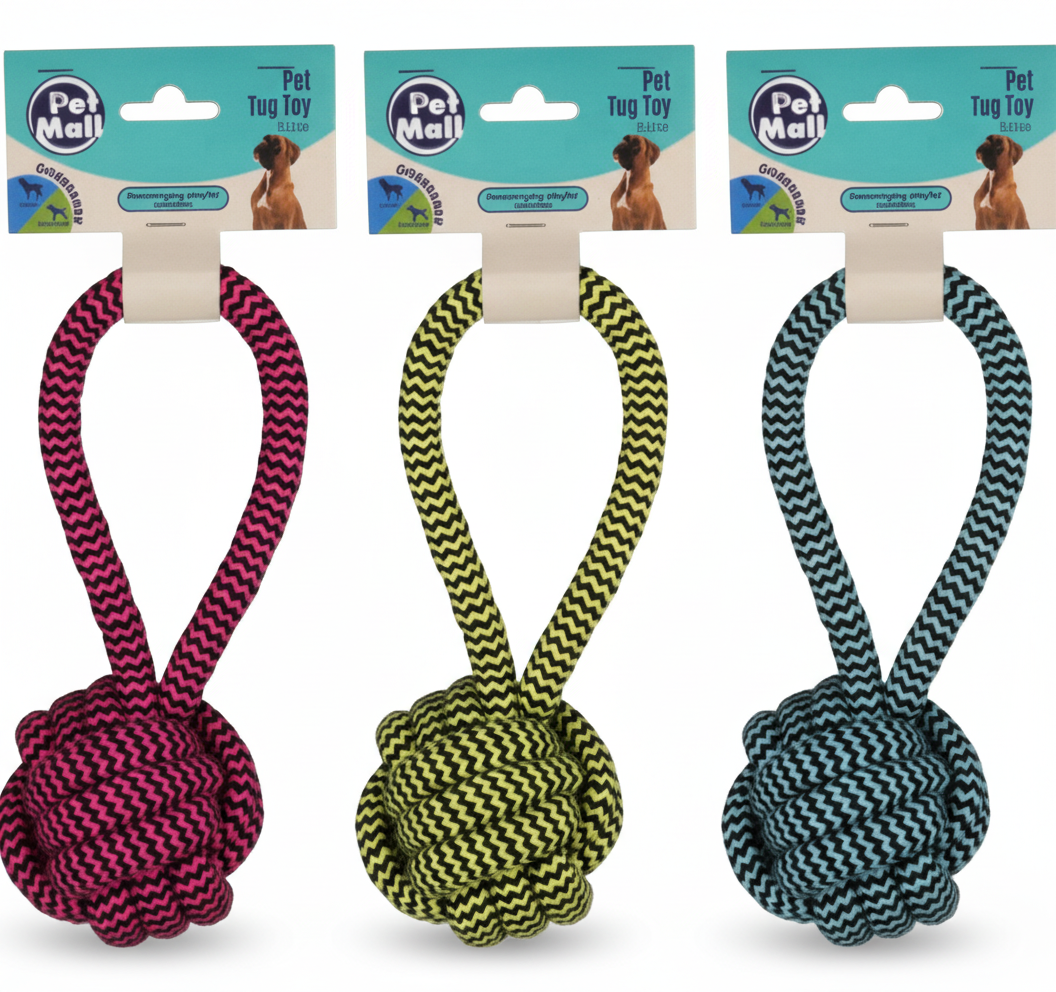 String Pet Dog Tug Toy with Ball (21 x 8 cm)