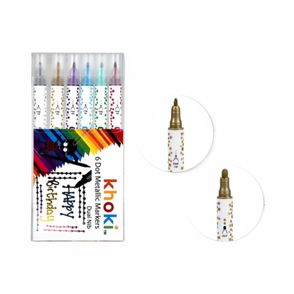 Art and Craft Glitter Dual Tip Dot Marker Set (6 Pieces)