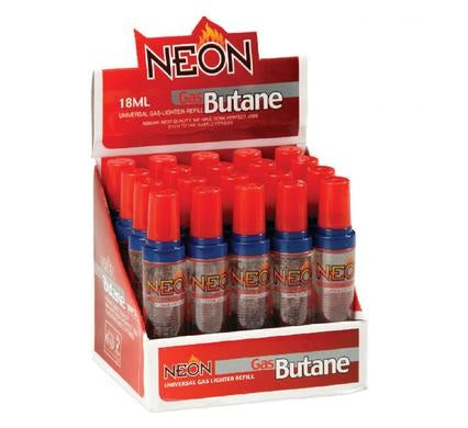 Neon Butane Lighter Gas - Pocket Size - 18 ml Container - Pack of 20