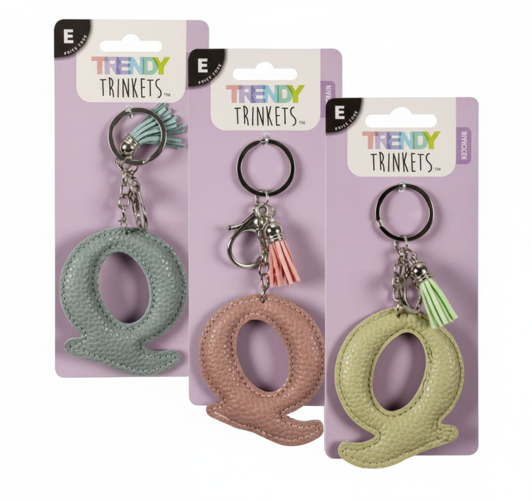 Keychain Faux-Leather - Letter Q - Various Colors