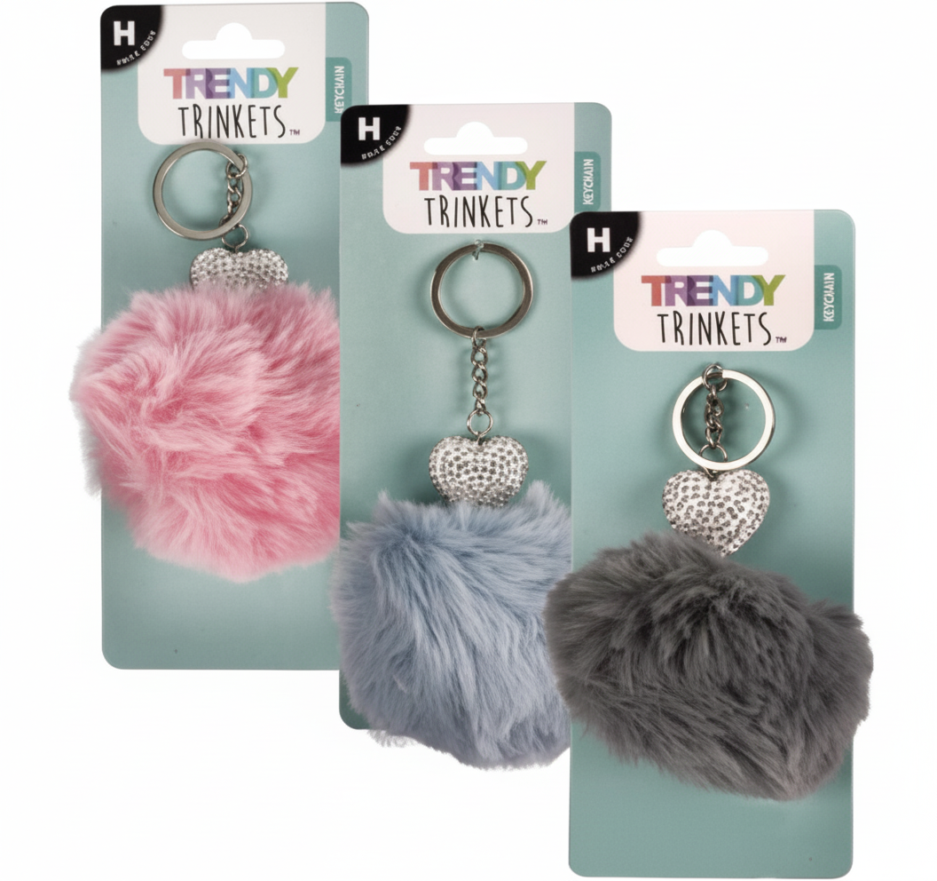 Pom Pom Keychain with Bling Heart (11 cm)