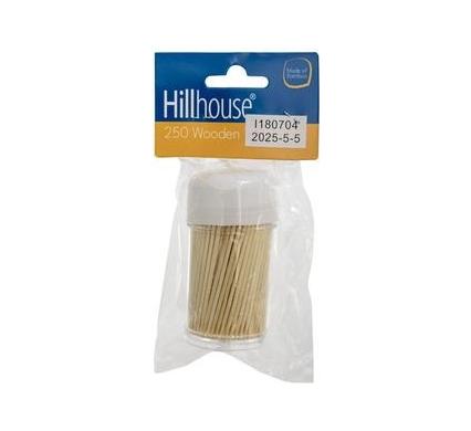 Wooden Toothpicks in Holder - Bamboo - 250 Pieces - Hillhouse