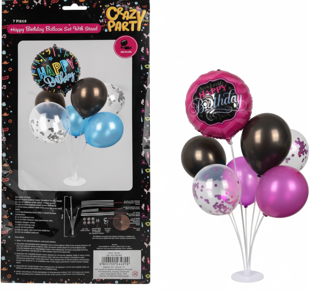 Balloon Set with Stand (7 Pieces) - Various Colours