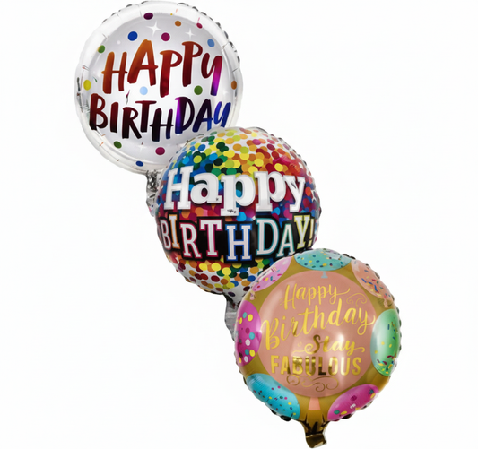Birthday Balloon with Stick for Air Fill (45 cm) - Assorted