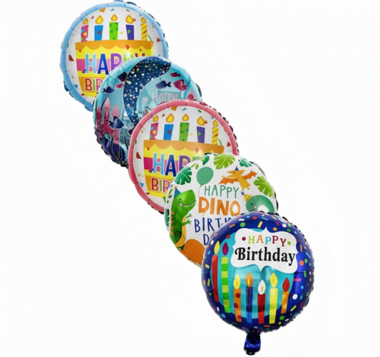 Round Birthday Air Balloon with Stick (45 cm) - Assorted